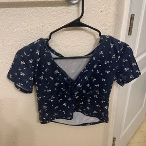 Floral Navy Wrap Top